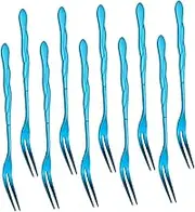 HOLIDYOYO 10pcs Reusable Stainless Steel Fruit Picks Elegant Two Prong Dessert Forks for Parties Hotels and Bars Stylish Tableware for Fine Dining Experience Blue