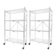2 X 4 Tier Steel White Foldable Display Stand Multi Functional Shelves Portable Storage Organizer With Wheels