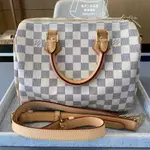 免運 二手現貨 LV SPEEDY 25 白色棋盤格枕頭包 N41374 單肩包 手提包 單肩包 斜挎包