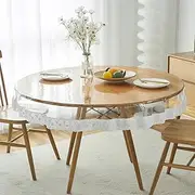 RETON PVC Clear Plastic Tablecloth Protector, Rectangle Waterproof Vinyl Clear Plastic Tablecloth with White Lace Edge, Transparent Table Cover for Dining Tables Kitchen Home (60 in)