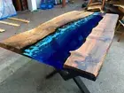 Made to Order Custom Table, Deep Sea Blue River Epoxy Table, Custom Walnut Epoxy