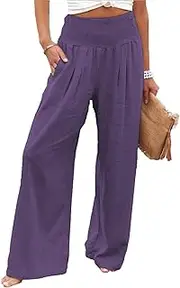 [Generic] Womens Summer Pants Lightweight Casual High Waisted Wide Leg Pants for Women Women Linen Palazzo Pant