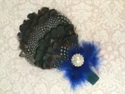 Newborn Baby Girl Peacock Feather & Sparkle Rhinestone Headband fits 0-12 months