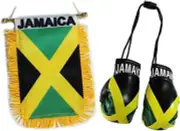 3pcs, Jamaica flag, Jamaican flag mini banner & Boxing gloves Rear view mirror