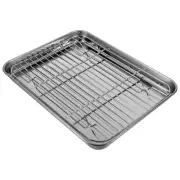 2 Pieces/Set Rectangular Baking Tray Stainless Steel Baking Pan Sheet with