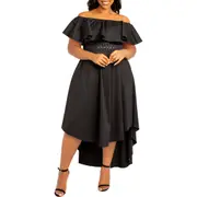 BUXOM COUTURE Flounce Off the Shoulder High-Low Dress