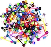[D.Bella] 50Pcs Tongue Rings for Women Plastic Surgical Steel Tongue Ring Nipple Rings Multi Color Tongue Nipple Piercing Jewelry 14G 16mm Tongue Nipple Piercing Barbells Body Piercing Jewelry