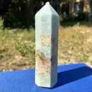 800g Natural amazonite Quartz obelisk Crystal gem tower healing decor gift