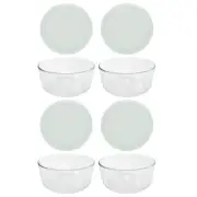 Pyrex (4) 7203 7-Cup Glass Bowls & (4) 7402-PC Sage Green Lids