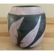 Earth Art Table Vase Richard Dye Multicolor Floral Raku Pottery 6in X 4 in NEW