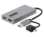 StarTech USB to Dual HDMI Adapter, USB A/C to 2x HDMI Displays