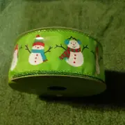 Wired 1.5" Wide Christmas Ribbon Snowman Green 10 yd Whimsy Workshop NEW