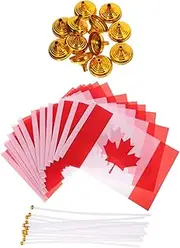 AUTSUPPL 12 Pack Maple Leaf Flags Small Canadian Flags with Flagpole and Base for Canada Day Parties and Office Decorations