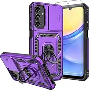 Samsung Galaxy A15 5G Case with Screen Protectors and Camera Cover - Military Grade 16ft Drop Tested Cover, Magnetic Kickstand, Purple