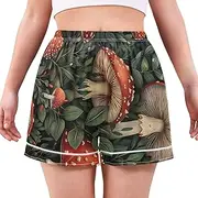 [RPLIFE] Retro Red Mushrooms Pajama Bottoms, Cute Light Weight Shorts for Women, Summer Pajamas