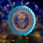 Owl Metal Sun Catcher Wind Spinner Stainless Steel w/Crystal Beads Rust Resis...