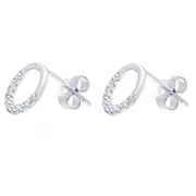 Open Circle Stud Earrings with Cubic Zirconia in Sterling Silver 9mm