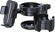 Drinks Holder for Bike - Water Bottle Carrier | 360 Degree Rotatable Stroller Cup Holder | Heavy Duty Black Cup Holder with Phone Holder for Coffee Mug for Tractors, Electric Scooters