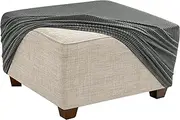 Stretch Ottoman Cover Slipcovers Square 35x35 45x45 65x65 90x90 100x100 Cm Thick Checked Jacquard Fabric Footstool Footrest Protector With Elastic Bottom For Living Room Removable Washable(Dark gray,2