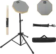 Drum Pad Stand Set With Drum Practice Pad, 8'' Double Sided Silent Drum Pad, 5A Drum Sticks, Adjustable Drum Holder and Storage Bag, Drum Practice Pad for Dumb Drum Beginners