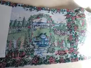 New VTG Corona Tapestry Table Runner Garden Arch Bird Bath Water View 13" x 72"