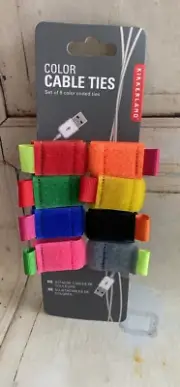 Kikkerland Color Cable Ties, Set of 8 Color Coded Organization Electronics NEW