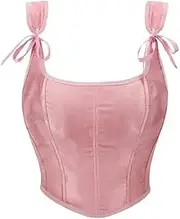 [OFFSUM] Women's Sexy Corset - Fashion Satin Solid Color Large Size Lingerie Crop Top Summer Adjustable Backless Bandage Overbust Corselet Clothing