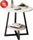 2-Tier Round Coffee Table Faux Marble, Metal Frame, Storage Shelf