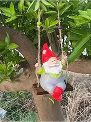 Cute Garden Gnomes Decorations for Yard Hanging Garden Statues Outdoor, Swinging Dwarf Statue Resin Dwarf Decorative Funny Garden Dwarf Sculpture Garden Terrace Lawn