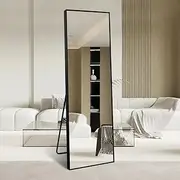 Full Length Mirror with Aluminum Alloy Frame - 160x50cm Standing/Wall Mount Floor Mirror for Bedroom & Dressing Room Rectangular Design (Black-B) (Black 165 * 65)