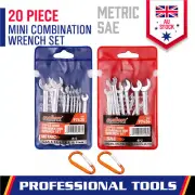 20-Piece Stubby Spanner Set Metric Imperial Mini Spanners With Storage Bags