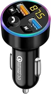FM Transmitter, FM Transmitter Car, Bluetooth 5.0 Car Radio Audio Adapter MP3 Player with QC3.0 + 2.4 A Dual USB Charging Port, Support for Hands-Free Calling, U Disk, Voltage Detection, Ambient Light