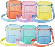 [Generic] Mesh Pool Bag,Beach Sand Toy Bag | 6 Pack Waterproof Zipper Boho Foldable Lightweight Travel Vacation Pouch For Fishing Vacation Spa Tennis