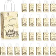 24 PCS Magical Wizard Gift Paper Bags Wizard Pumpkin Party Favor Bags Vintage Castle Decor for Welcome Wizard Goodie Bags for Kids Boy Girl Birthday Party Halloween Wizard Party Supplies (Wizard)