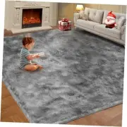 Ultra Soft Indoor Modern Area Rugs, 5x7 Tie-Dyed Light Grey Large Area Rugs