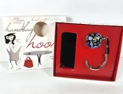 Purse Table Folding Hook Woman Purse Hanger Blue Cloisonne Glass W Bag NOS