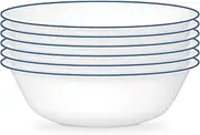 [CORELLE] 6-Piece 18oz Round Bowls, Vitrelle Triple Layer Glass, Perfect for Soup, Cereal and Snacks, Lightweight, Chip and Scratch Resistant, Microwave and Dishwasher Safe, Botanical Stripes