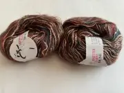 Trendsetter DUNE Mohair Blend Yarn Gold Burgundy Pinks Brown #36 New Lot of 2