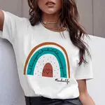 FOAO888現貨RAINBOW TEACHER T-SHIRT夏季時尚原宿風彩虹字母大碼短袖T恤女潮女上衣短袖寬版T恤