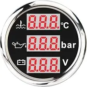 ELING 3-in-1 Multi-Functional Voltmeter Oil Pressure Water Temp Gauge 9-32V for Car Motorcycle Tractor Truck 2" (BS)