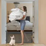 15.7" H Mesh Short Dog Gate, Extends Up to 59" W Retractable Pet Gate with Dr...