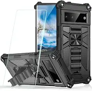 for Google Pixel 7a 5G 6.1 Inch Case Shockproof Magnetic Kickstand, Back Car Mount Armor Military Slim Rugged Protective Cover (Black)