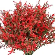 10 pcs Artificial Flowers Artificial Greenery Lavender Fake Flowers UV Resistant Shrubs Artificial Plants for Indoor Outside Garden Home Wedding Farmhouse (Red)