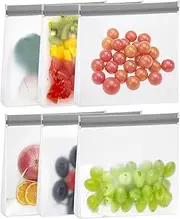 KFHENSOMR 6 Pcs Silicone Reusable Storage Bag Dishwasher Safe Leakproof Reusable Freezer Bags BPA Free Food Storages Sandwich Snack Gallon Bags Stand Up for Fruit Storage Home Organization Food Traval