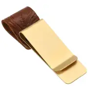 Metal Clip Carved Leather Notebook Pen Holder Loop Sleeve for Notebooks, Coffee