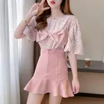 4.25CUTE FRESH FLORAL FAKE TWO-PIECE CHIFFON SHIRT TOP FISHT