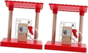 HONMEET 2pcs Wooden Train Track Toys Gas Station Model DIY Boys and Girls Plaything for Boys and Girls