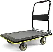 Flatbed Cart Steel Trolley Cart Large Platform Truck with Foldable Handle and Swivel Wheels for Home Office Transport 880lbs Weight Capacity Hand Truck(Black 6inchwheels)