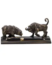 Bey-Berk Cast Metal Bull & Bear Double Pen Holder