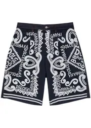 Dolce & Gabbana Bandana-print Panelled Denim Shorts - White And Black - 46 (IT46 / S) 46 (IT46 / S)